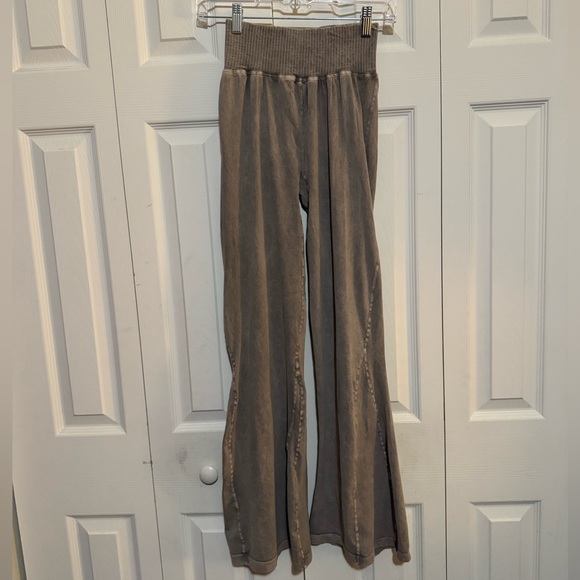 Free People Food Karma Brown/tan Wide-Leg Flare Stretchy Pants - Picture 2 of 6